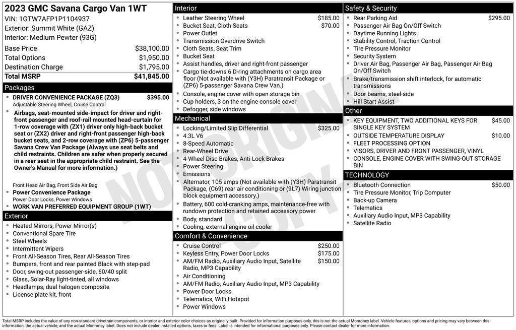 2023 GMC Savana 2500 Work Van