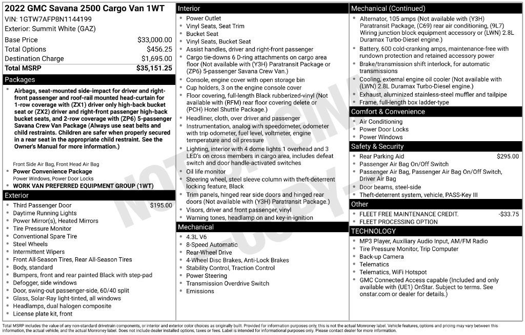 2022 GMC Savana 2500 Work Van