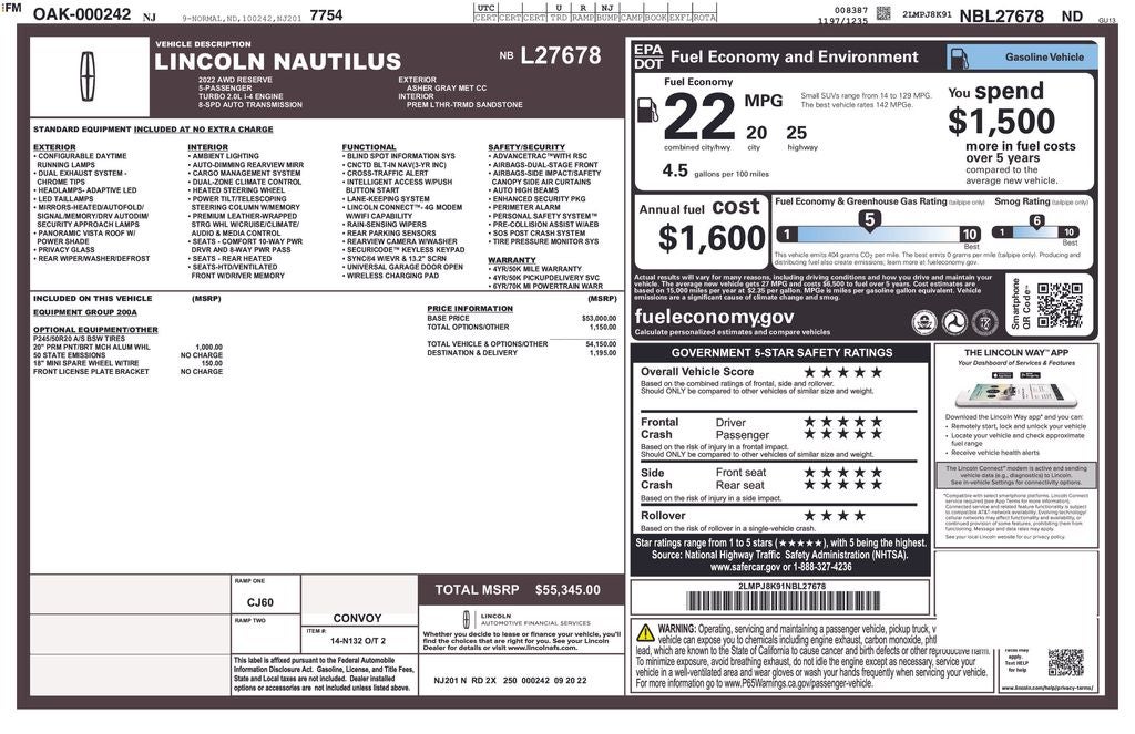 2022 Lincoln Nautilus Reserve