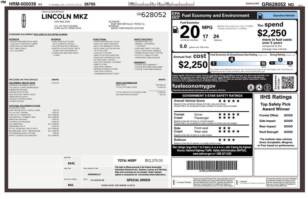 2016 Lincoln MKZ Base
