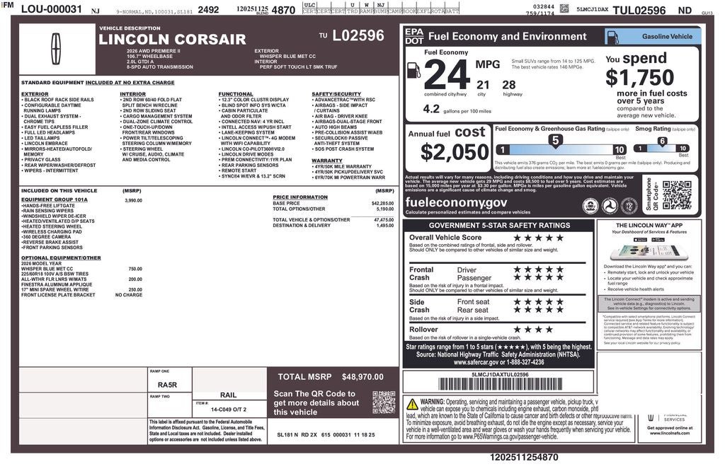 2026 Lincoln Corsair Premiere
