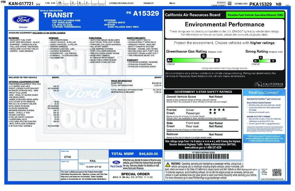 2023 Ford Transit-250 T-250 130" Low Rf 9070 GVWR RWD
