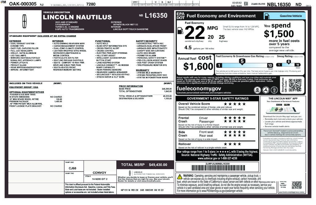 2022 Lincoln Nautilus Standard