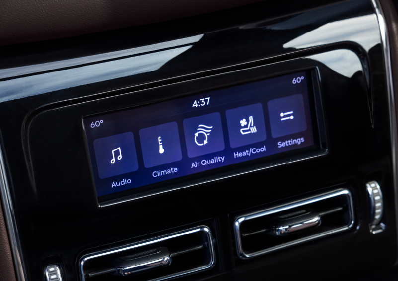 Driver controls like music, temperature, air quality, settings, and heat/cool seats are shown. | Lincoln of Wayne in Wayne NJ