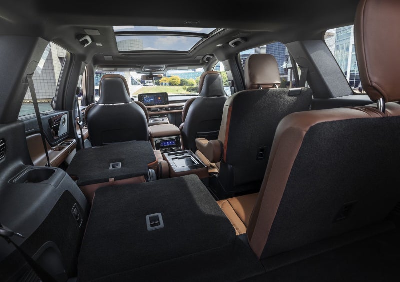 One side of the PowerFold® third-row seat and a second-row seat are folded forward in the 2026 Lincoln Aviator® SUV. | Lincoln of Wayne in Wayne NJ