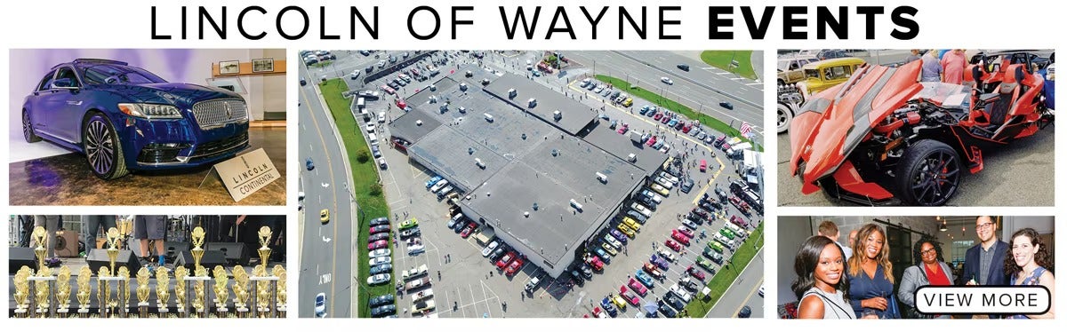 Collage of 5 photos: blue Lincoln car, car show aerial view, red Polaris Slingshot, trophies, and people at an event.